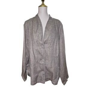 Eileen Fisher Stand Collar Fitted Jacket Linen Cotton Basket Weave Sz 3X